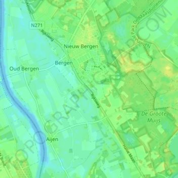 Topografische kaart Bergsche Heide, hoogte, reliëf