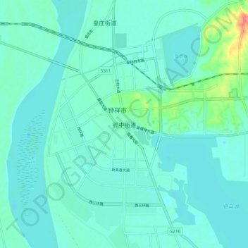 Topografische kaart Yingzhong, hoogte, reliëf