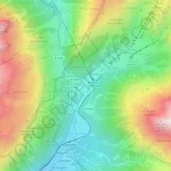 Topografische kaart Les Frasserands, hoogte, reliëf
