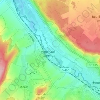 Topografische kaart Ansennes, hoogte, reliëf