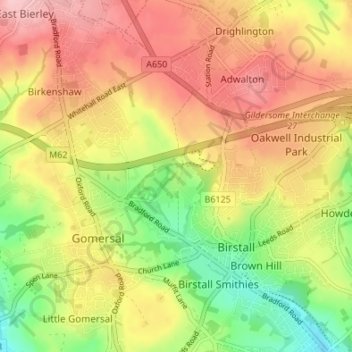 Topografische kaart Oakwell, hoogte, reliëf