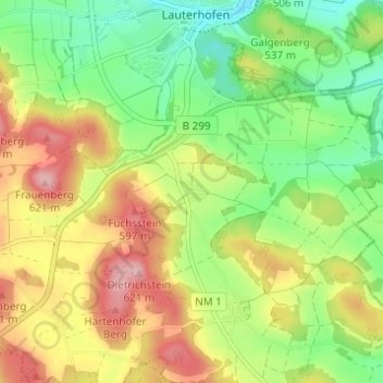 Topografische kaart Hillohe, hoogte, reliëf