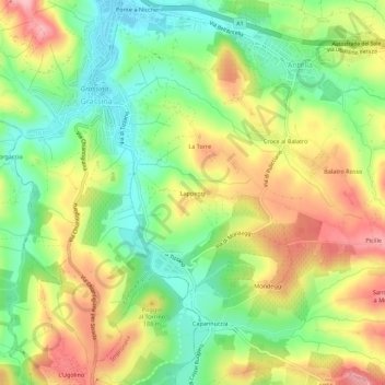 Topografische kaart Lappeggi, hoogte, reliëf