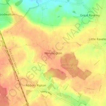 Topografische kaart Wennington, hoogte, reliëf