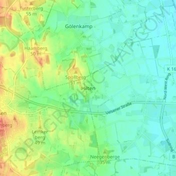 Topografische kaart Hilten, hoogte, reliëf