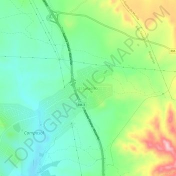Topografische kaart El Saladillo, hoogte, reliëf