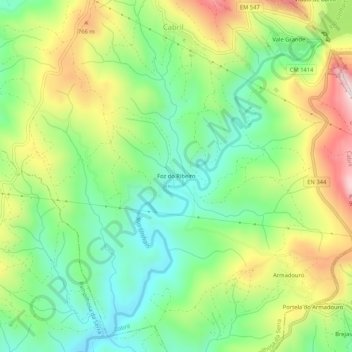 Topografische kaart Foz do Ribeiro, hoogte, reliëf