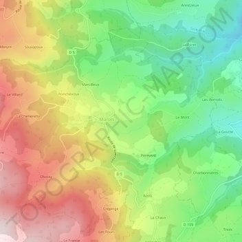 Topografische kaart L'Olme, hoogte, reliëf