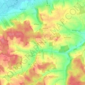 Topografische kaart Altenkirchen, hoogte, reliëf