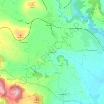 Topografische kaart Freycenet, hoogte, reliëf