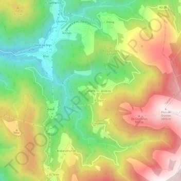 Topografische kaart Sirvallá, hoogte, reliëf