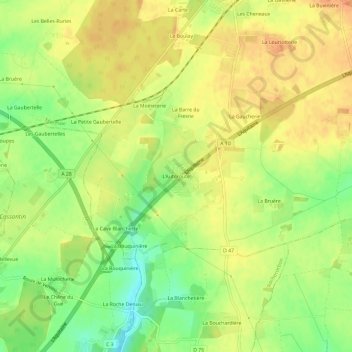 Topografische kaart L'Autoroute, hoogte, reliëf