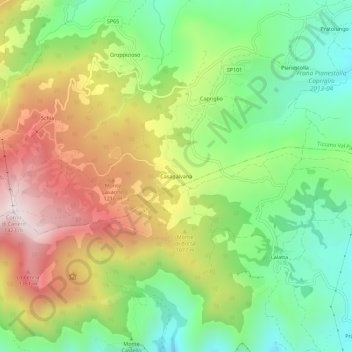 Topografische kaart Casagalvana, hoogte, reliëf