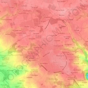 Topografische kaart Keredec, hoogte, reliëf
