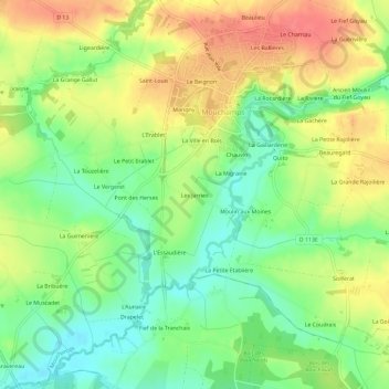 Topografische kaart Les Jarries, hoogte, reliëf