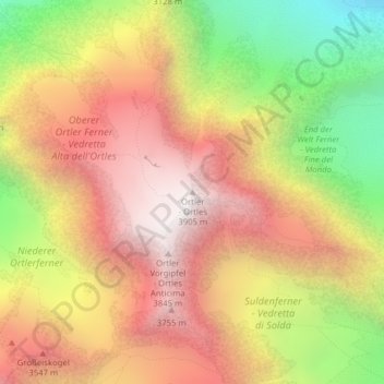 Topografische kaart Ortler, hoogte, reliëf