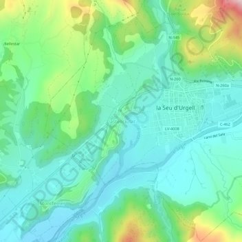 Topografische kaart Castellciutat, hoogte, reliëf