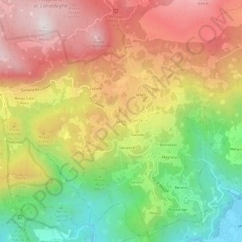 Topografische kaart Cocca, hoogte, reliëf