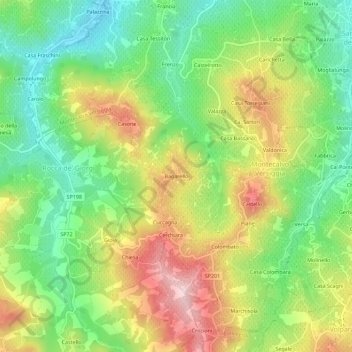 Topografische kaart Bagarello, hoogte, reliëf