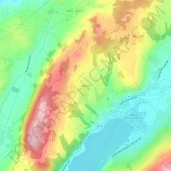 Topografische kaart Veyssin, hoogte, reliëf