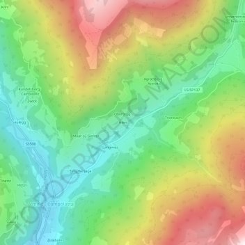 Topografische kaart Hien, hoogte, reliëf