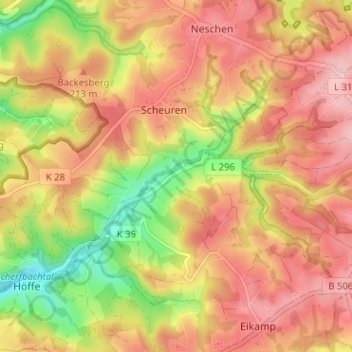 Topografische kaart Pistershausen, hoogte, reliëf