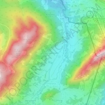 Topografische kaart Untergschwend, hoogte, reliëf