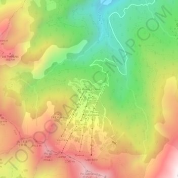 Topografische kaart Les Monts d'Olmes, hoogte, reliëf