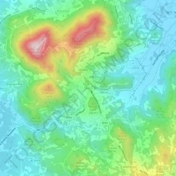 Topografische kaart Teolo, hoogte, reliëf