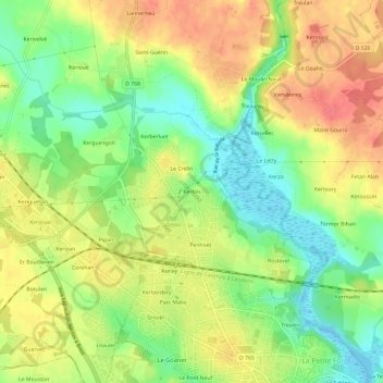 Topografische kaart Kerlois, hoogte, reliëf