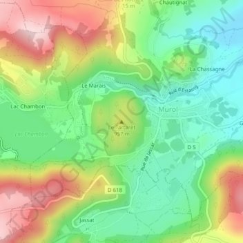 Topografische kaart Le Tartaret, hoogte, reliëf