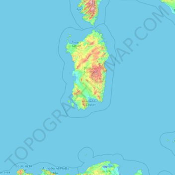 Topografische kaart Sud Sardegna, hoogte, reliëf