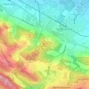 Topografische kaart Freesenberg, hoogte, reliëf