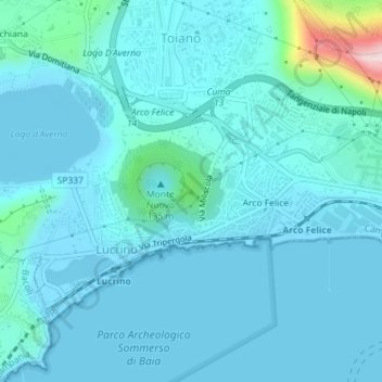 Topografische kaart Monte Nuovo, hoogte, reliëf