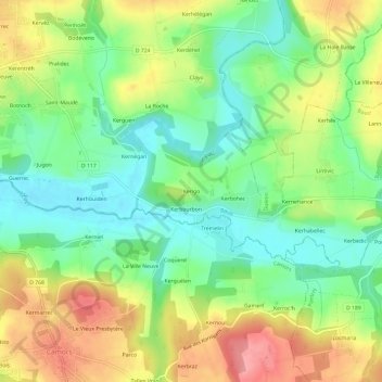 Topografische kaart Kerigo, hoogte, reliëf