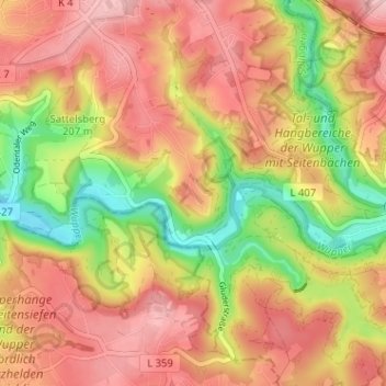 Topografische kaart Pfaffenberg, hoogte, reliëf