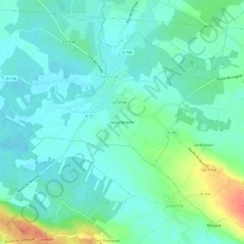 Topografische kaart Saute Bergère, hoogte, reliëf