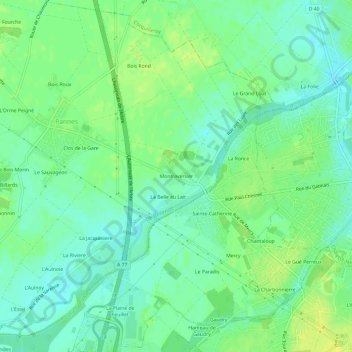 Topografische kaart Montraversier, hoogte, reliëf
