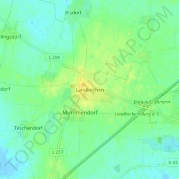 Topografische kaart Landkirchen, hoogte, reliëf