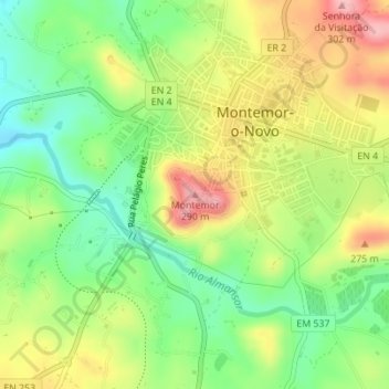 Topografische kaart Montemor, hoogte, reliëf