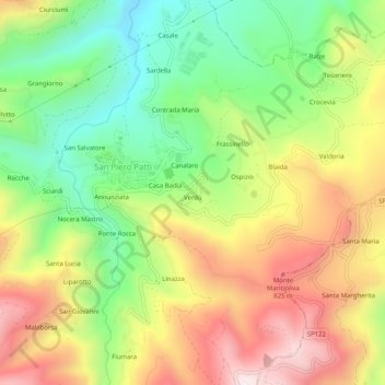 Topografische kaart Verdù, hoogte, reliëf