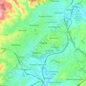 Topografische kaart Phoenix, hoogte, reliëf