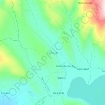 Topografische kaart Cañadas, hoogte, reliëf