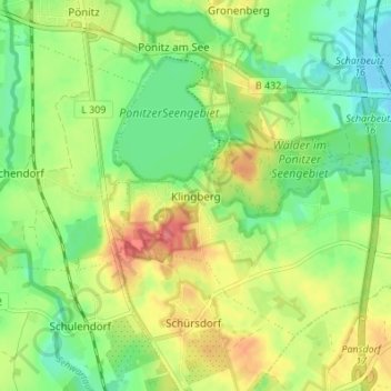 Topografische kaart Klingberg, hoogte, reliëf