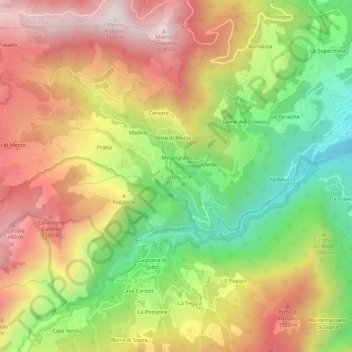 Topografische kaart Canevare, hoogte, reliëf