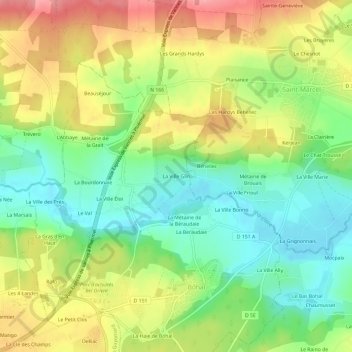 Topografische kaart La Ville Glin, hoogte, reliëf