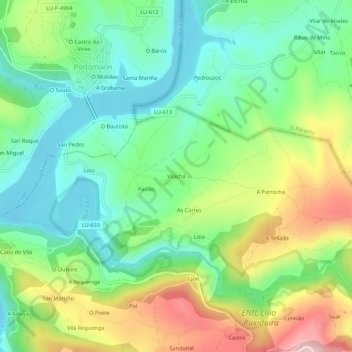 Topografische kaart Vilachá, hoogte, reliëf