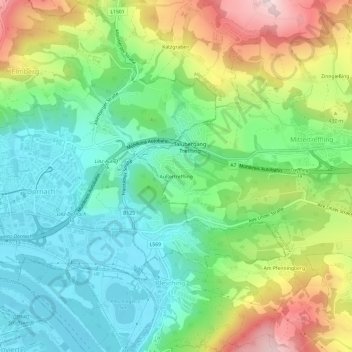 Topografische kaart Außertreffling, hoogte, reliëf