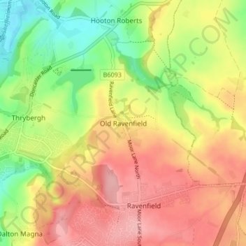 Topografische kaart Old Ravenfield, hoogte, reliëf