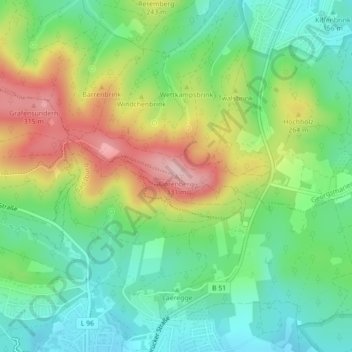 Topografische kaart Dörenberg, hoogte, reliëf